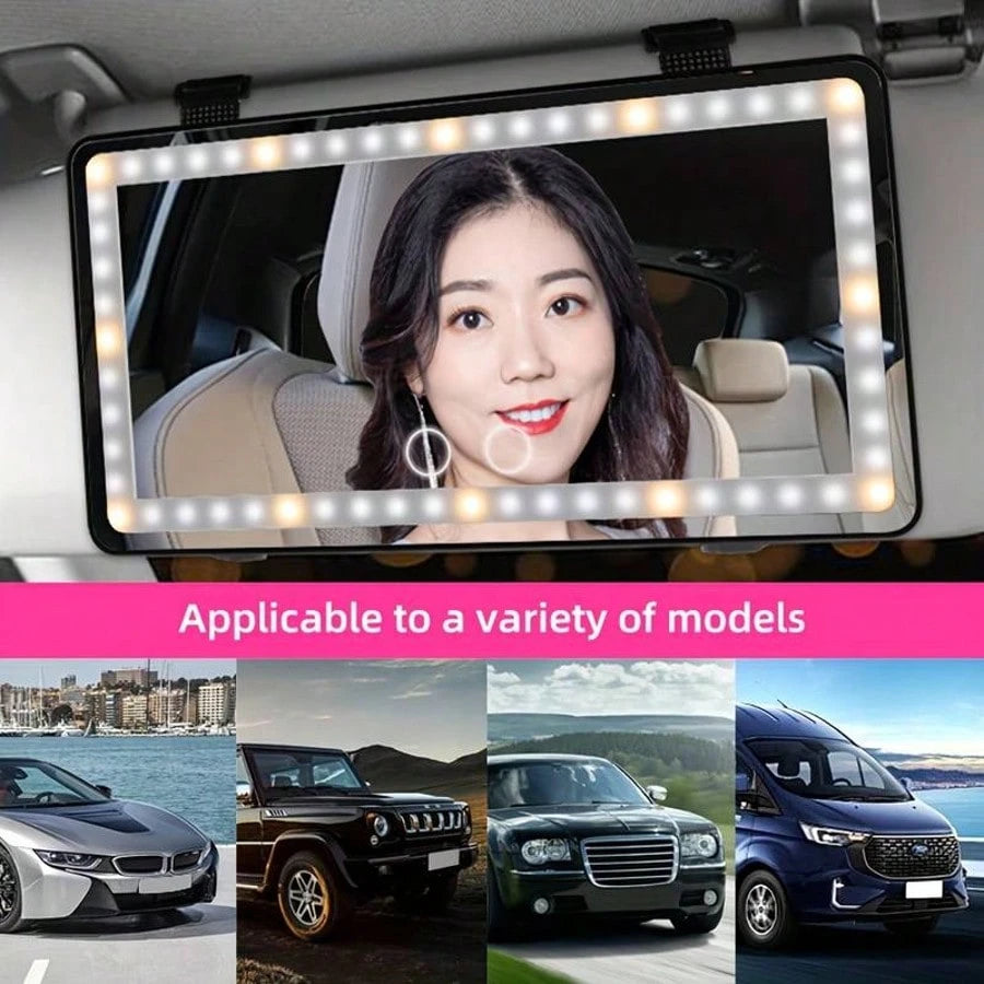Car Makeup Mirror With LED Light, With Touch Button, 3 Lighting Modes, With Fill Light,, Touch Up Makeup Anytime, Anywhere, Keep Beautiful,Suitable For Cars, Trucks, Suvs