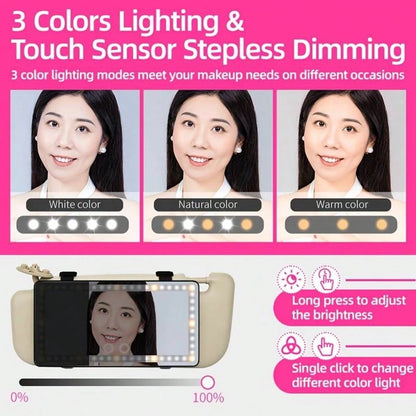 Car Makeup Mirror With LED Light, With Touch Button, 3 Lighting Modes, With Fill Light,, Touch Up Makeup Anytime, Anywhere, Keep Beautiful,Suitable For Cars, Trucks, Suvs