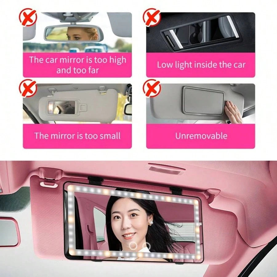 Car Makeup Mirror With LED Light, With Touch Button, 3 Lighting Modes, With Fill Light,, Touch Up Makeup Anytime, Anywhere, Keep Beautiful,Suitable For Cars, Trucks, Suvs