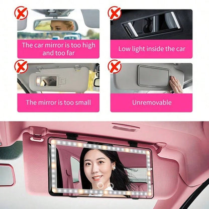 Car Makeup Mirror With LED Light, With Touch Button, 3 Lighting Modes, With Fill Light,, Touch Up Makeup Anytime, Anywhere, Keep Beautiful,Suitable For Cars, Trucks, Suvs
