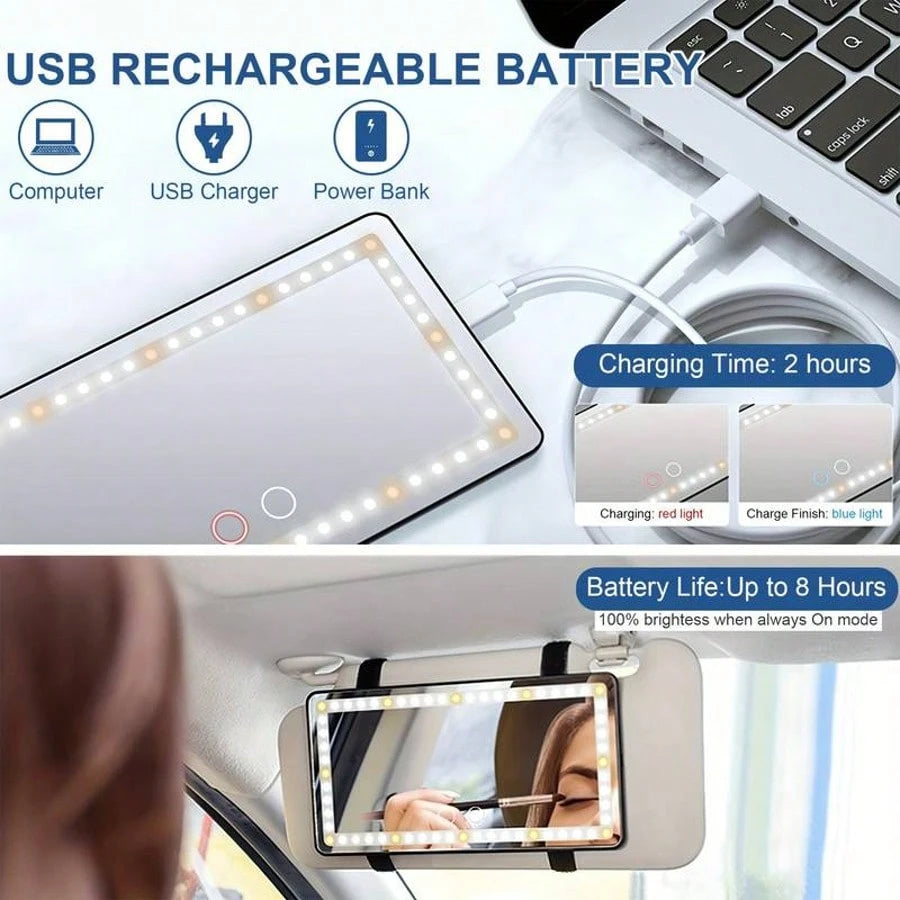 Car Makeup Mirror With LED Light, With Touch Button, 3 Lighting Modes, With Fill Light,, Touch Up Makeup Anytime, Anywhere, Keep Beautiful,Suitable For Cars, Trucks, Suvs