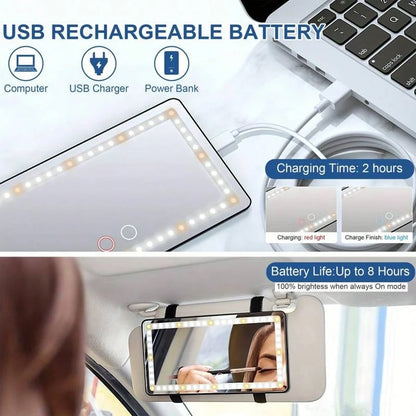 Car Makeup Mirror With LED Light, With Touch Button, 3 Lighting Modes, With Fill Light,, Touch Up Makeup Anytime, Anywhere, Keep Beautiful,Suitable For Cars, Trucks, Suvs