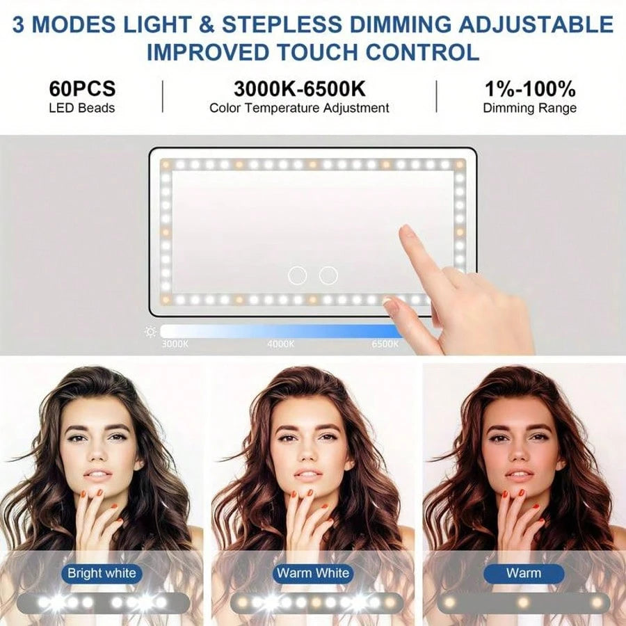 Car Makeup Mirror With LED Light, With Touch Button, 3 Lighting Modes, With Fill Light,, Touch Up Makeup Anytime, Anywhere, Keep Beautiful,Suitable For Cars, Trucks, Suvs