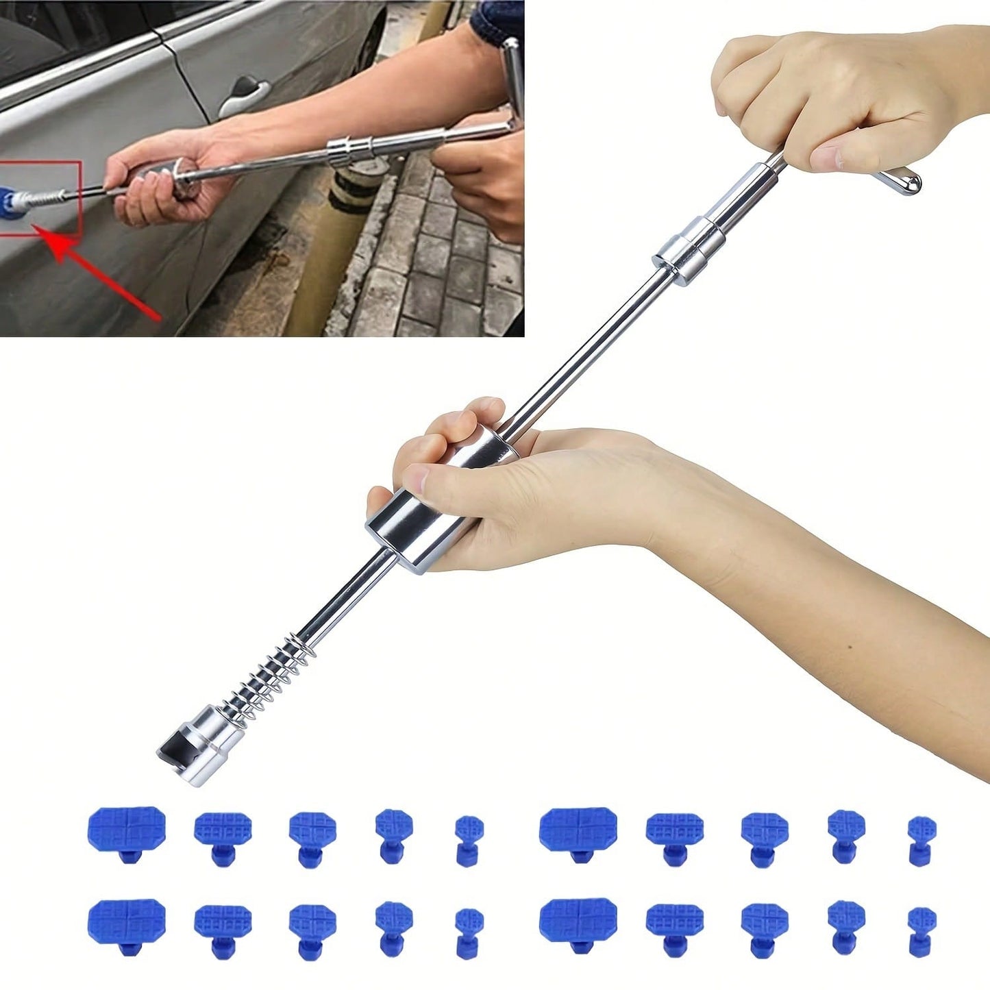 Car Paintless Repair Kit- T-Bar Repair Kit With Suction Cup Pulling Plate, Used For Car Body Repair, Hail Damage, Small Dents, And Refrigerator Door Dents