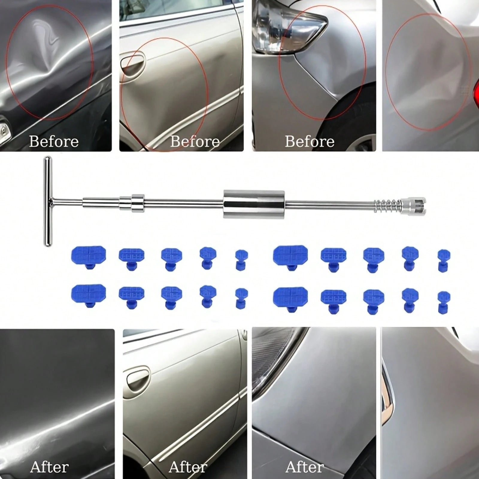 Car Paintless Repair Kit- T-Bar Repair Kit With Suction Cup Pulling Plate, Used For Car Body Repair, Hail Damage, Small Dents, And Refrigerator Door Dents
