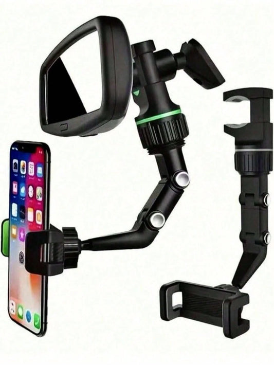 Car Rearview Mirror Phone Holder, 360° Rotatable And Foldable, With Adjustable Multi-Joint Arm, Universal Clip-On Phone Navigation Mount