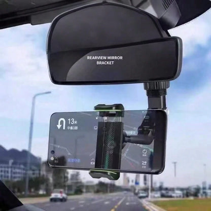 Car Rearview Mirror Phone Holder, 360° Rotatable And Foldable, With Adjustable Multi-Joint Arm, Universal Clip-On Phone Navigation Mount