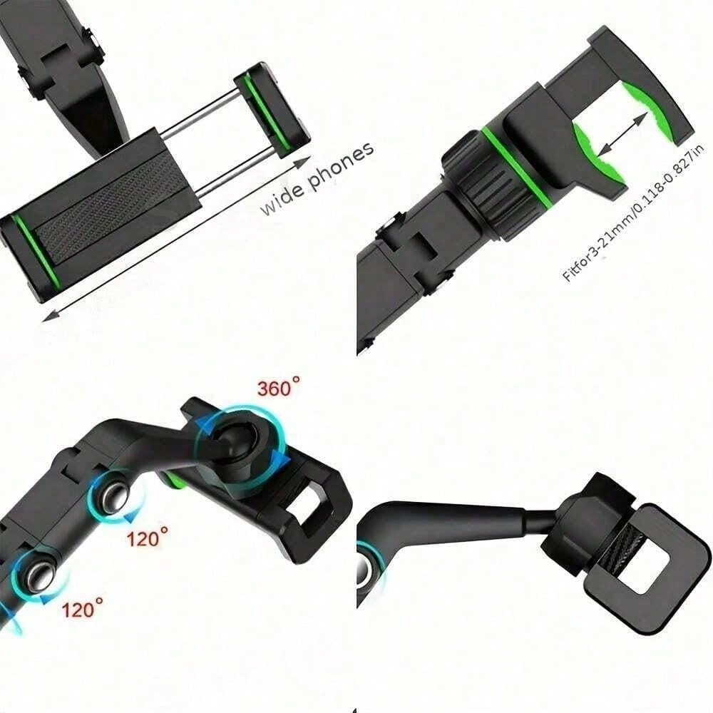 Car Rearview Mirror Phone Holder, 360° Rotatable And Foldable, With Adjustable Multi-Joint Arm, Universal Clip-On Phone Navigation Mount