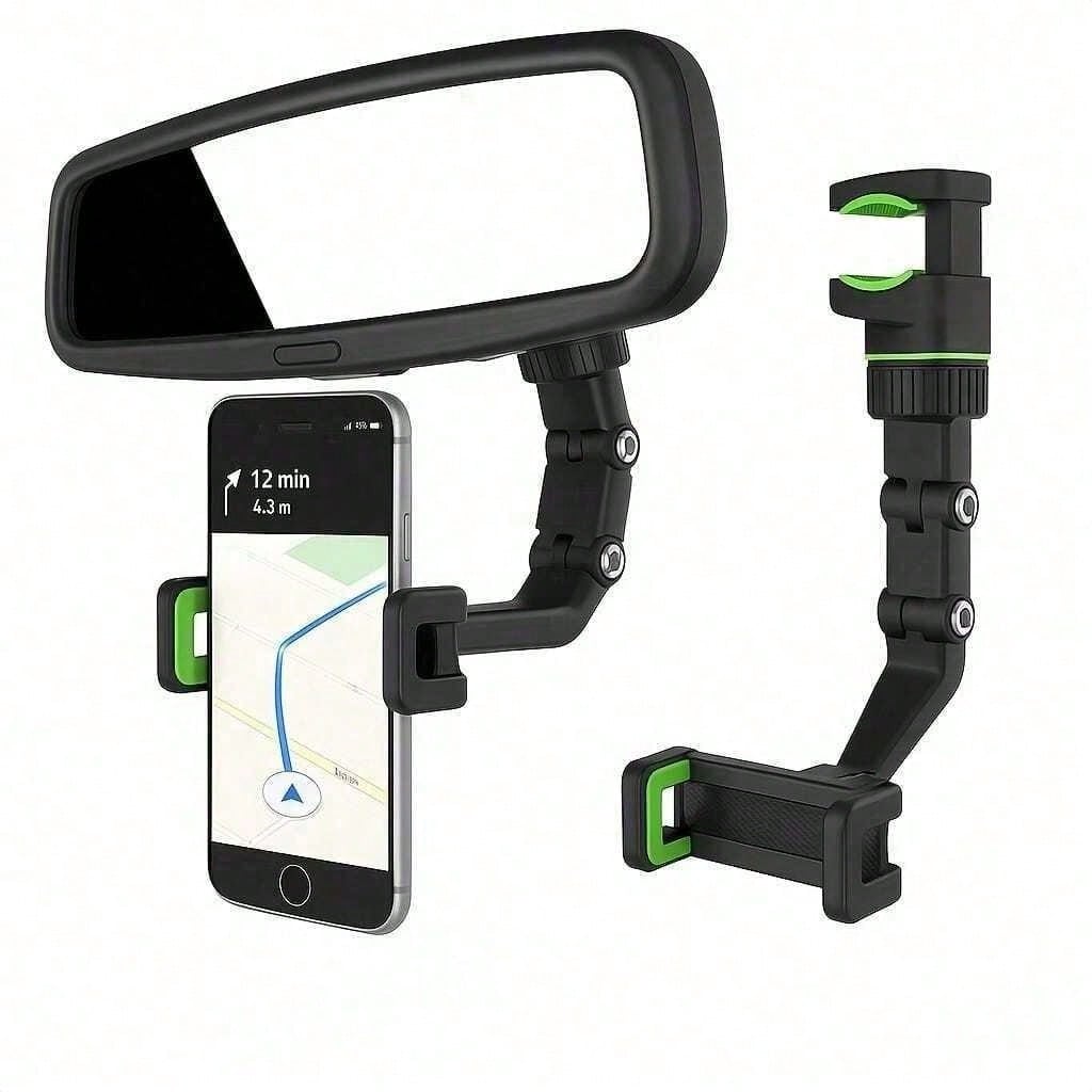 Car Rearview Mirror Phone Holder, 360° Rotatable And Foldable, With Adjustable Multi-Joint Arm, Universal Clip-On Phone Navigation Mount