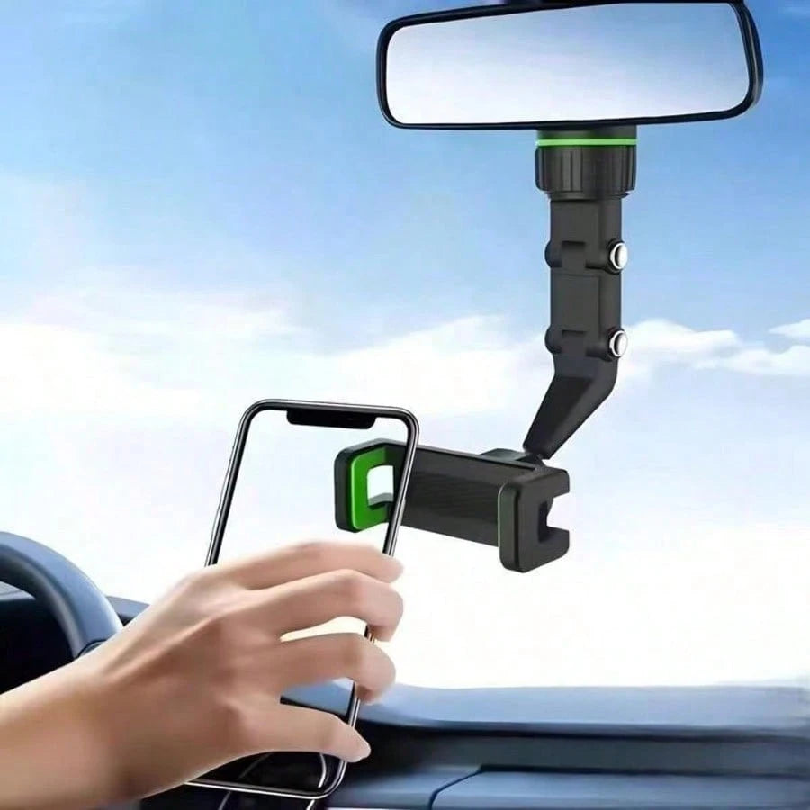 Car Rearview Mirror Phone Holder, 360° Rotatable And Foldable, With Adjustable Multi-Joint Arm, Universal Clip-On Phone Navigation Mount