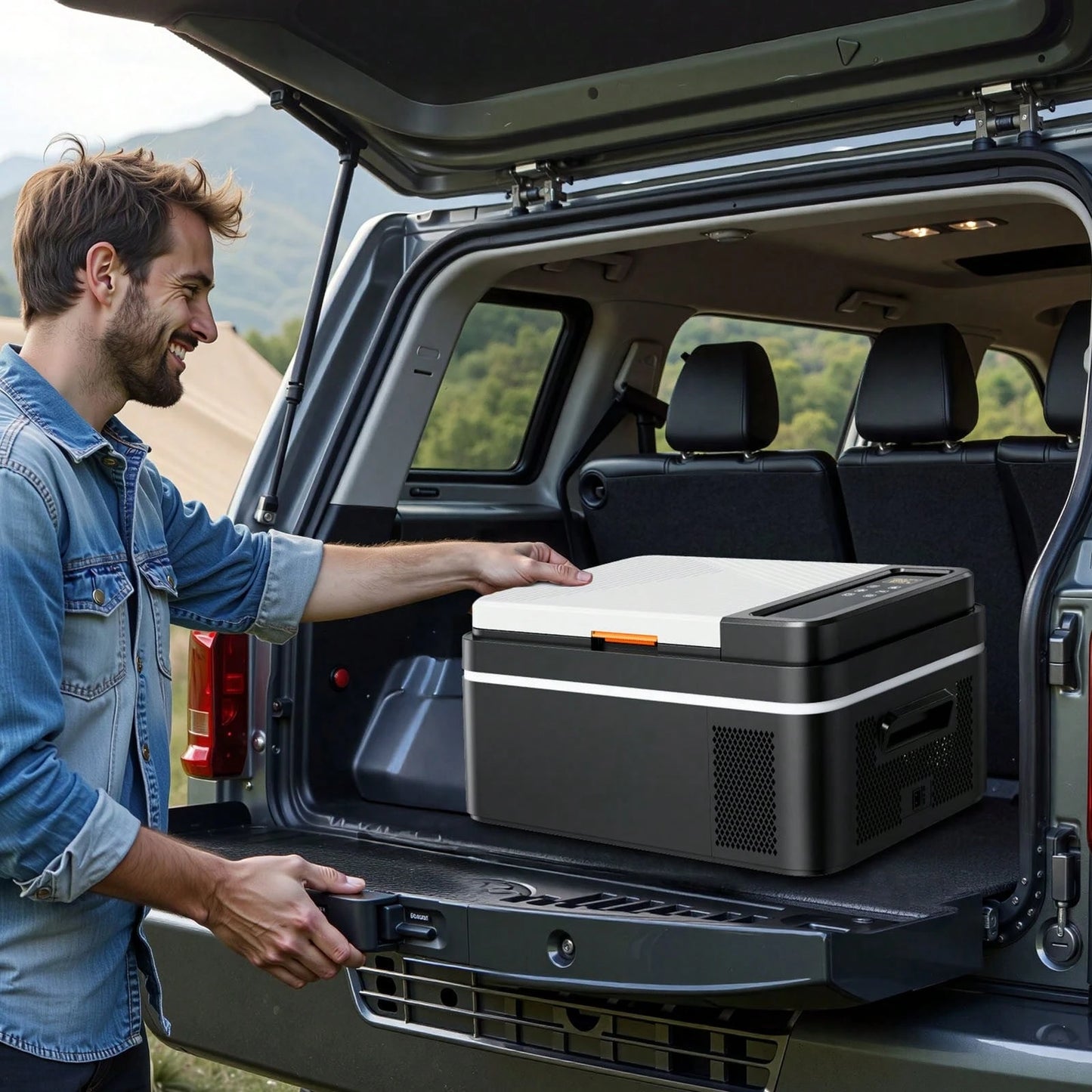 Car Refrigerator, DC 12/24V AC100-240V Compressor Electric Cooler,-4°F To 68°F Car Fridge With APP Control, 21 QT Cars Freezer For RVs, Campsites, Boats, Camping, Fishing, 60W Portable Freezer