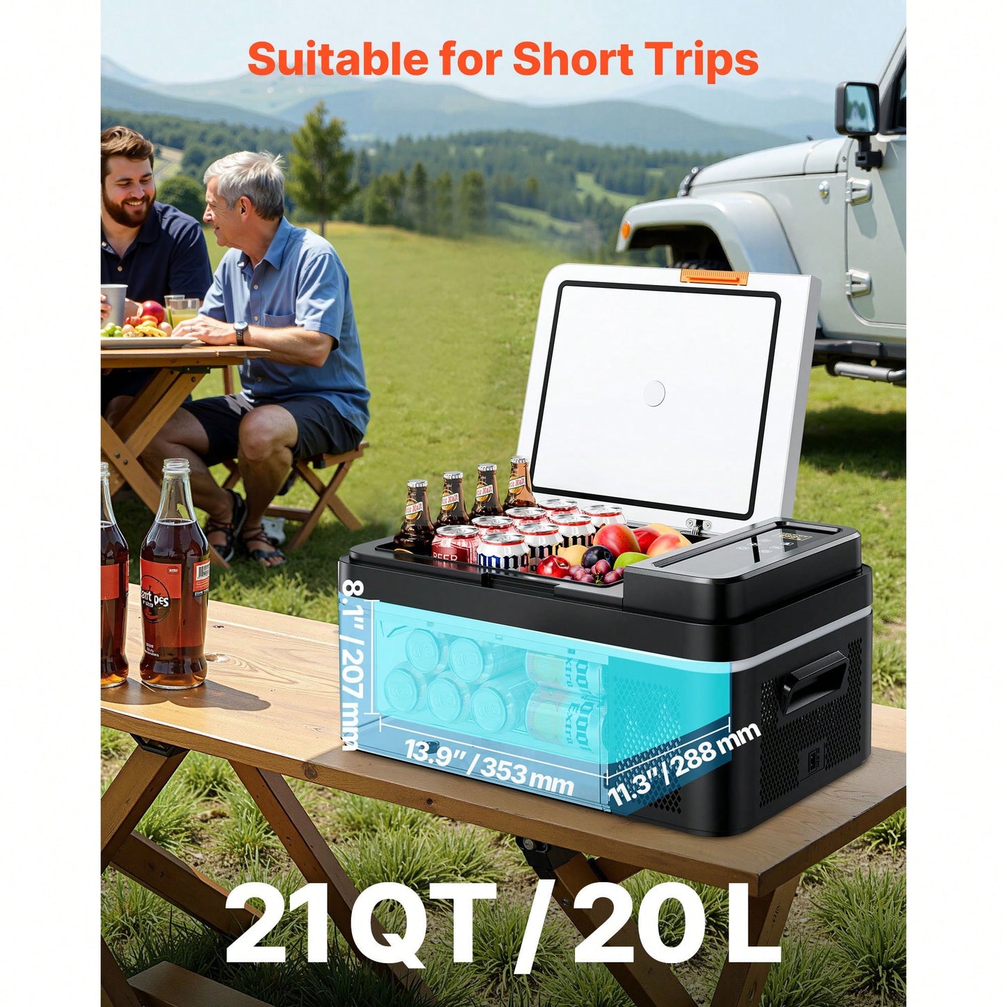 Car Refrigerator, DC 12/24V AC100-240V Compressor Electric Cooler,-4°F To 68°F Car Fridge With APP Control, 21 QT Cars Freezer For RVs, Campsites, Boats, Camping, Fishing, 60W Portable Freezer