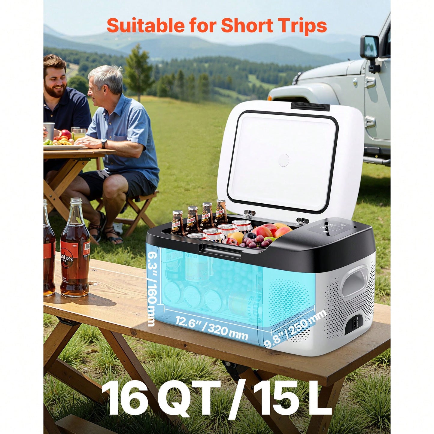 Car Refrigerator, DC 12/24V AC100-240V Compressor Electric Cooler,-4°F To 68°F Car Fridge With APP Control, 16 QT Cars Freezer For RVs, Campsites, Boats, Camping, Fishing, 60W Portable Freezer