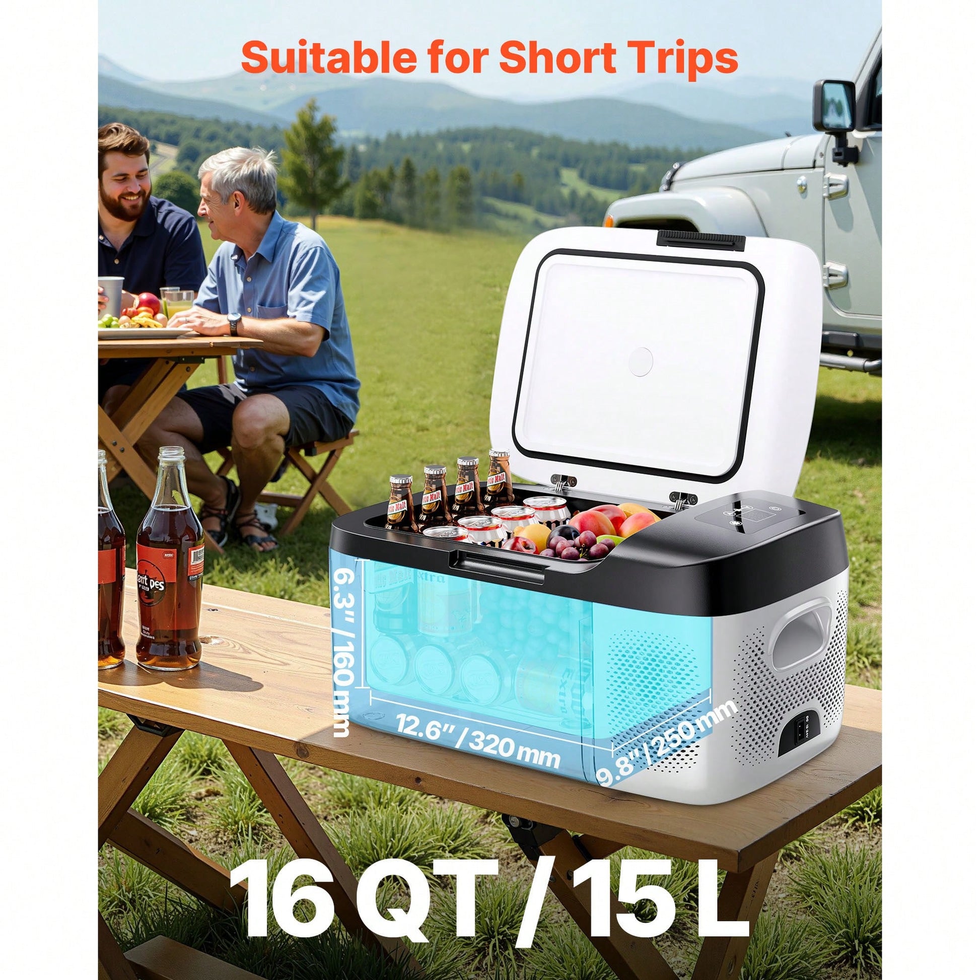 Car Refrigerator, DC 12/24V AC100-240V Compressor Electric Cooler,-4°F To 68°F Car Fridge With APP Control, 16 QT Cars Freezer For RVs, Campsites, Boats, Camping, Fishing, 60W Portable Freezer