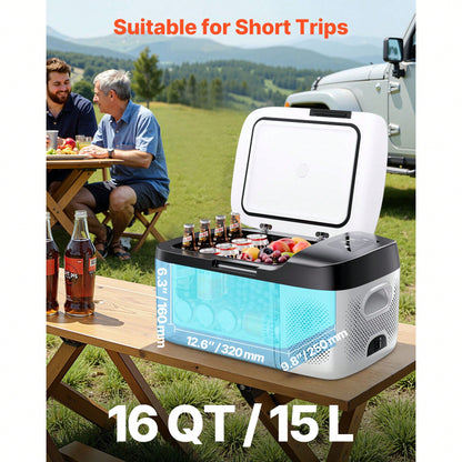 Car Refrigerator, DC 12/24V AC100-240V Compressor Electric Cooler,-4°F To 68°F Car Fridge With APP Control, 16 QT Cars Freezer For RVs, Campsites, Boats, Camping, Fishing, 60W Portable Freezer