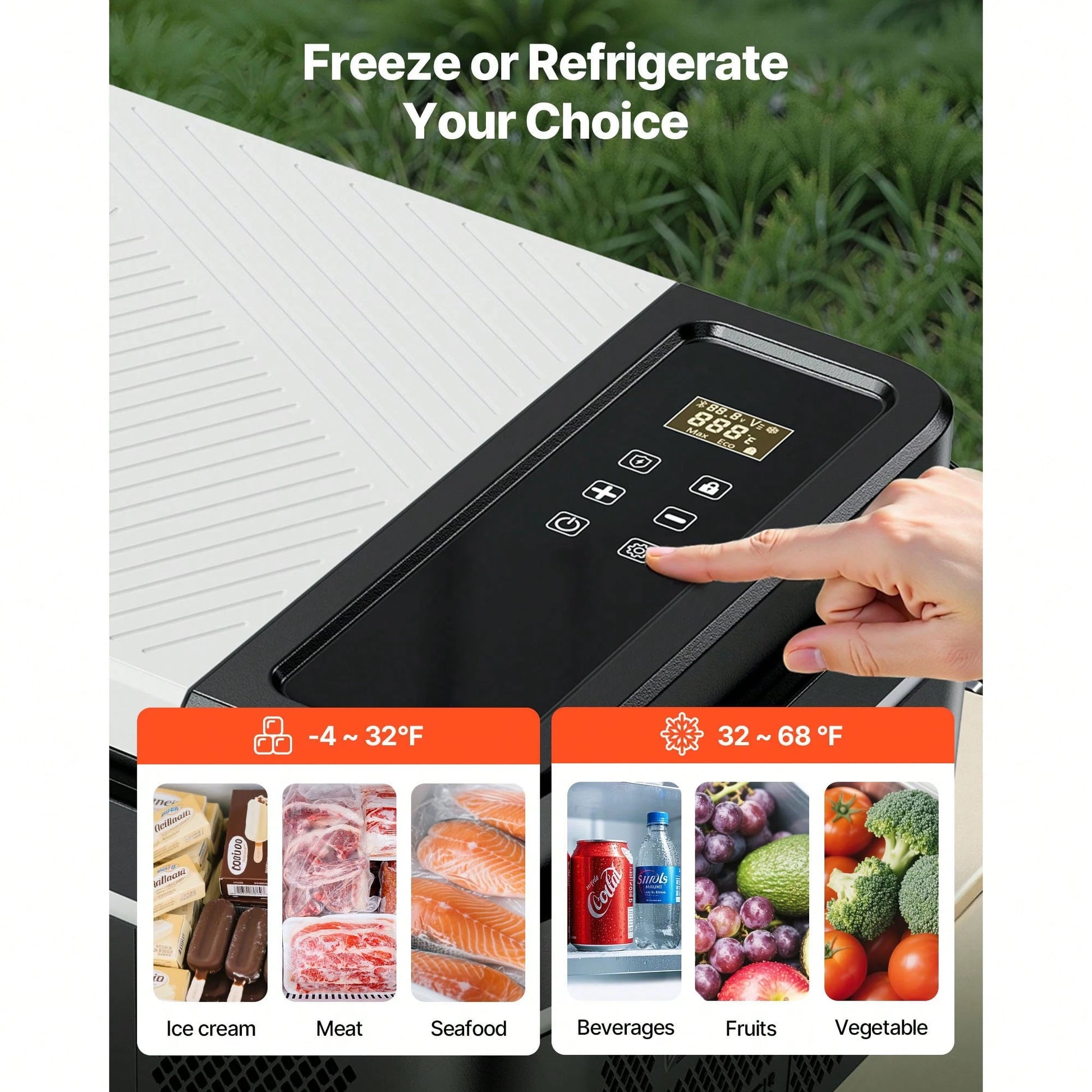 Car Refrigerator, DC 12/24V AC100-240V Compressor Electric Cooler,-4°F To 68°F Car Fridge With APP Control, 21 QT Cars Freezer For RVs, Campsites, Boats, Camping, Fishing, 60W Portable Freezer