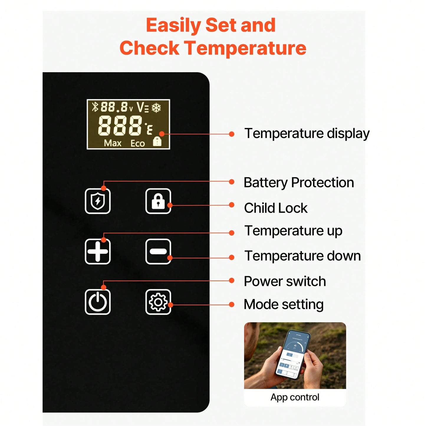 Car Refrigerator, DC 12/24V AC100-240V Compressor Electric Cooler,-4°F To 68°F Car Fridge With APP Control, 21 QT Cars Freezer For RVs, Campsites, Boats, Camping, Fishing, 60W Portable Freezer