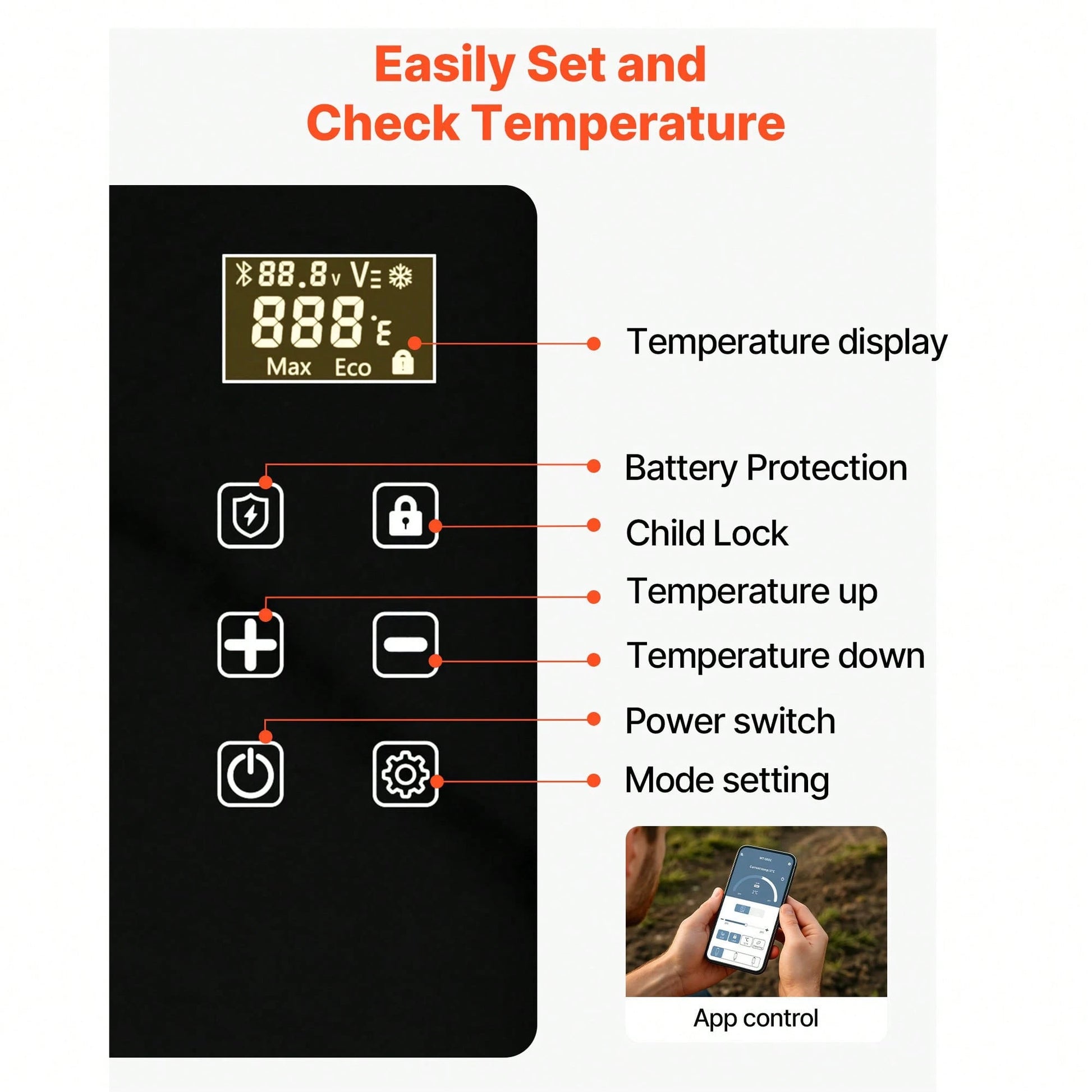 Car Refrigerator, DC 12/24V AC100-240V Compressor Electric Cooler,-4°F To 68°F Car Fridge With APP Control, 21 QT Cars Freezer For RVs, Campsites, Boats, Camping, Fishing, 60W Portable Freezer