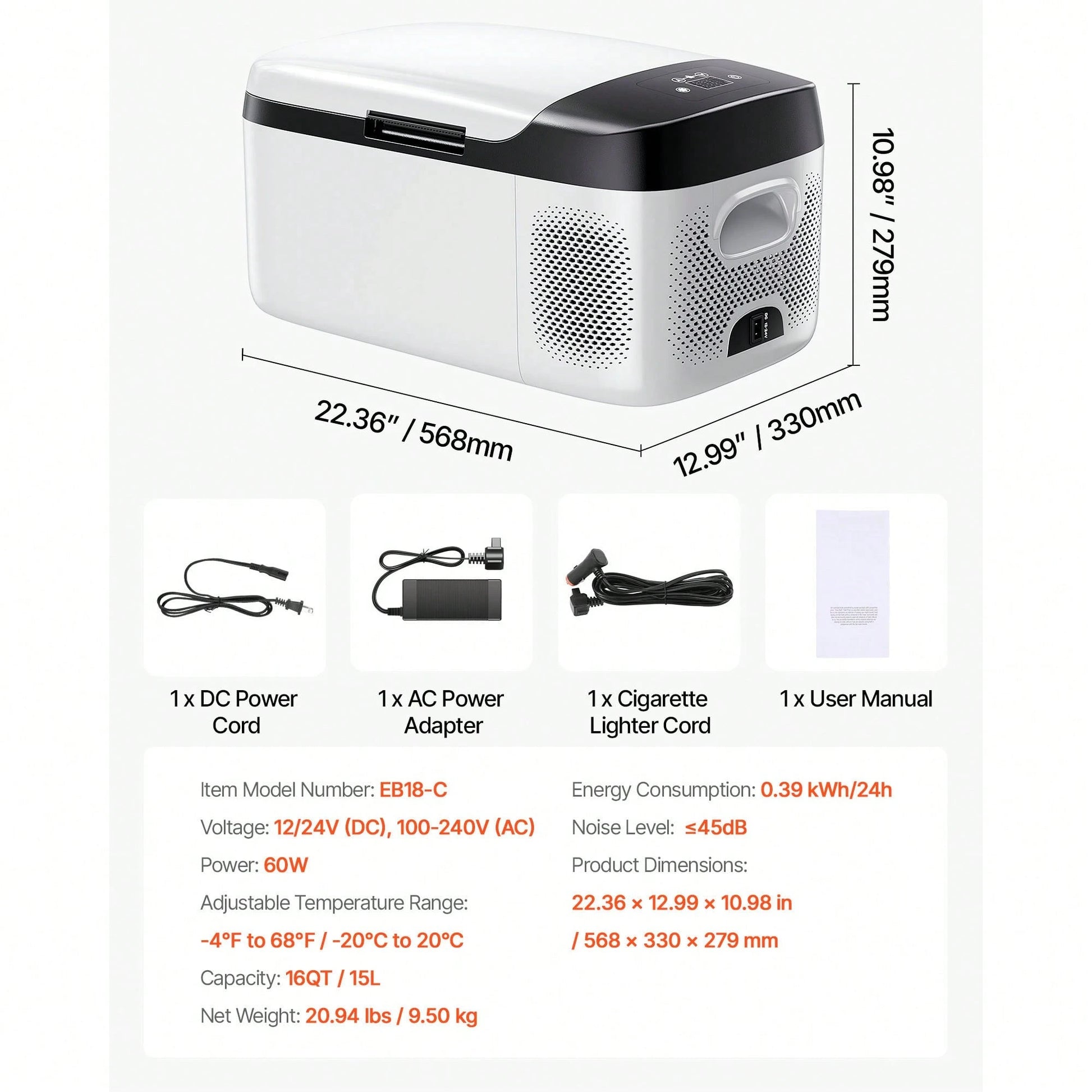 Car Refrigerator, DC 12/24V AC100-240V Compressor Electric Cooler,-4°F To 68°F Car Fridge With APP Control, 16 QT Cars Freezer For RVs, Campsites, Boats, Camping, Fishing, 60W Portable Freezer