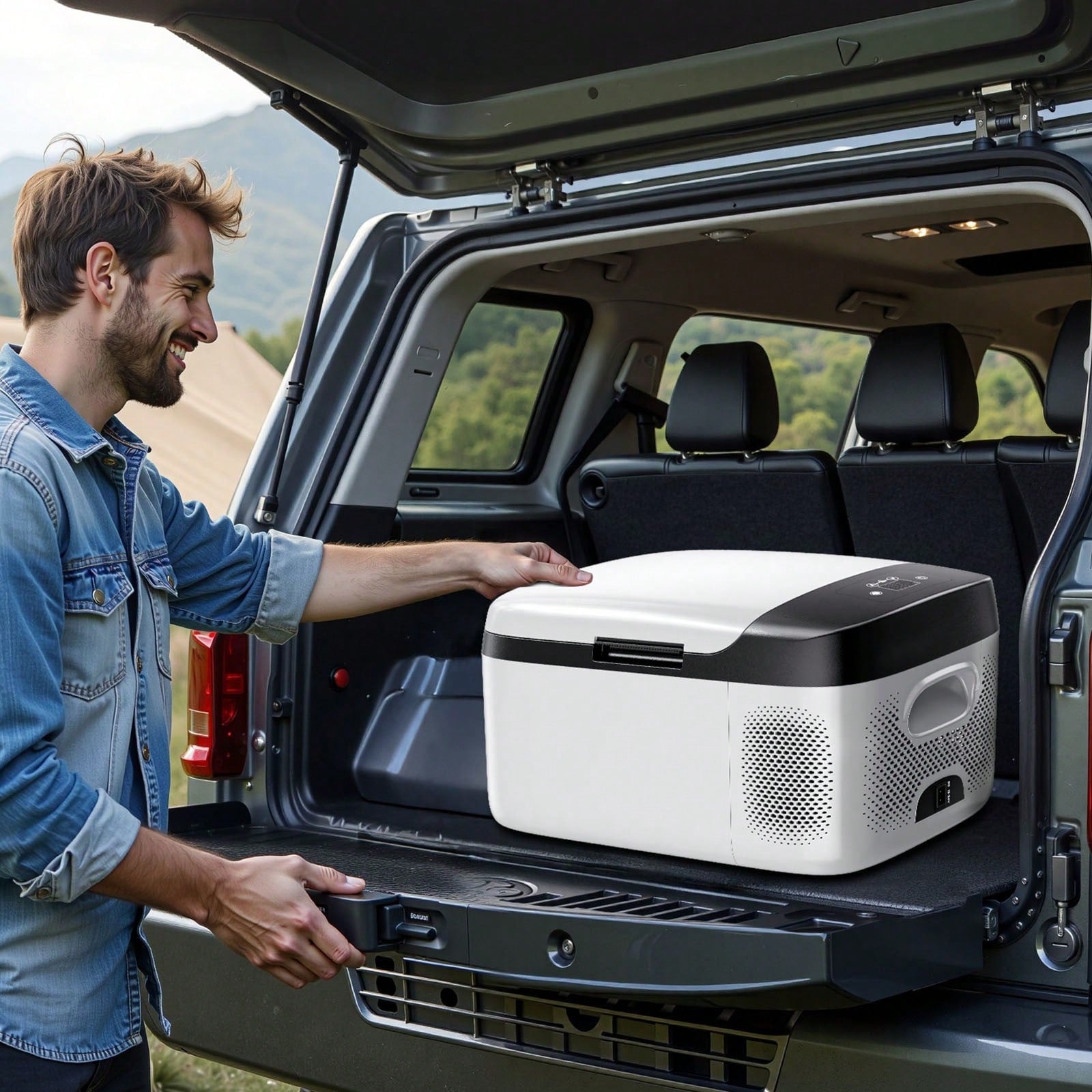 Car Refrigerator, DC 12/24V AC100-240V Compressor Electric Cooler,-4°F To 68°F Car Fridge With APP Control, 16 QT Cars Freezer For RVs, Campsites, Boats, Camping, Fishing, 60W Portable Freezer