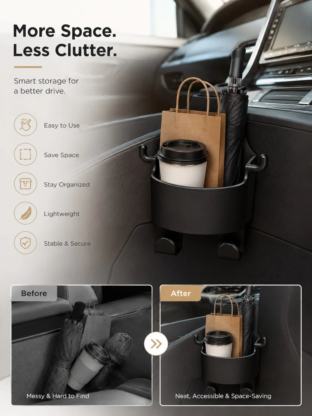 Car Seat Back Multi-Function Hook, Built-In Cup Holder, Phone Holder, Essential Car Accessories