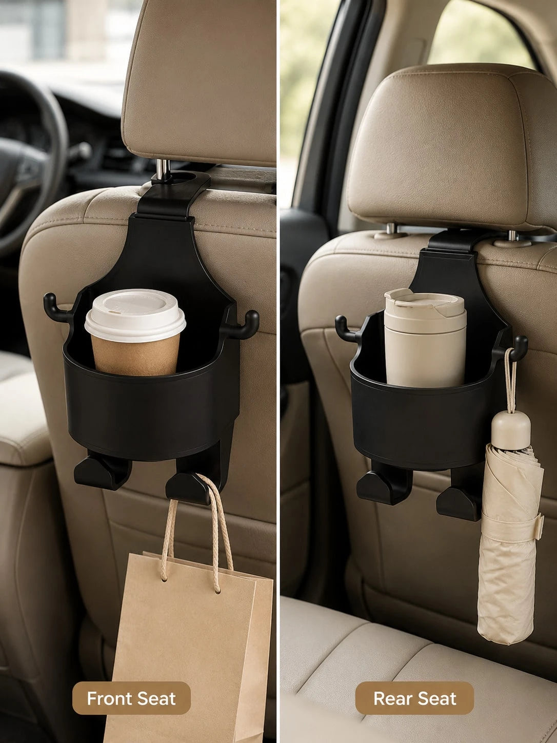 Car Seat Back Multi-Function Hook, Built-In Cup Holder, Phone Holder, Essential Car Accessories