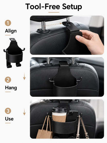 Car Seat Back Multi-Function Hook, Built-In Cup Holder, Phone Holder, Essential Car Accessories