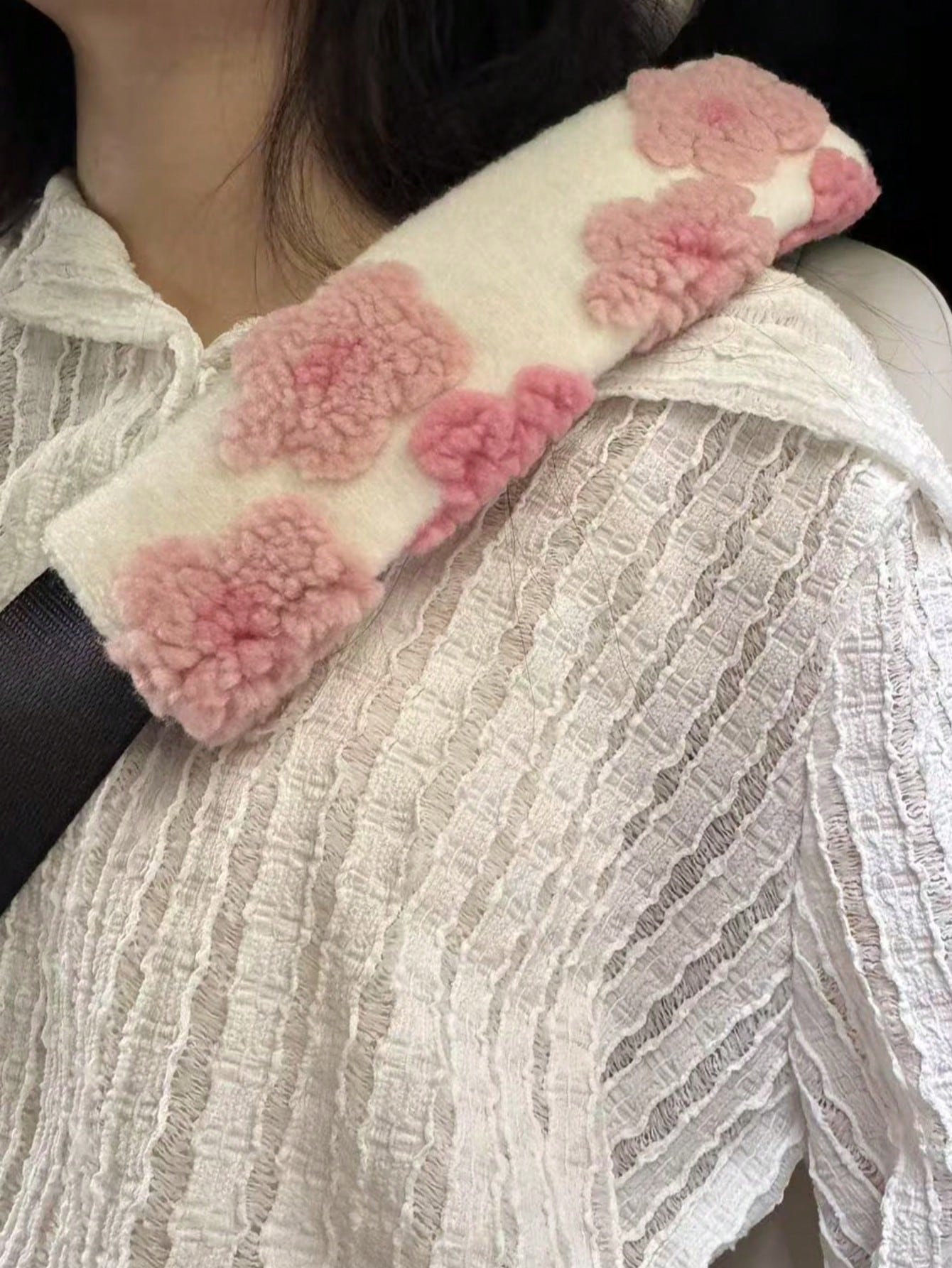 Car Seat Belt Flower Lambswool Shoulder Pad Anti-Wear Clothes Protective Cover Lambswool Three-Dimensional Carved Anti-Tightening Insurance Decorative Cover