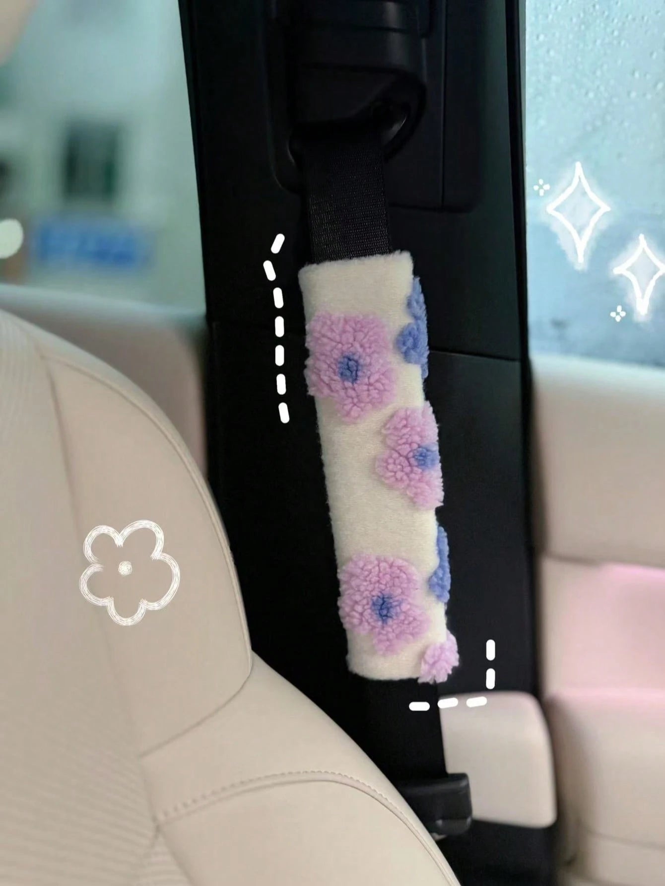 Car Seat Belt Flower Lambswool Shoulder Pad Anti-Wear Clothes Protective Cover Lambswool Three-Dimensional Carved Anti-Tightening Insurance Decorative Cover