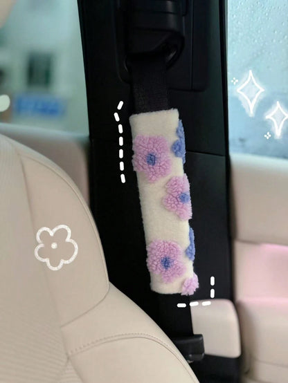 Car Seat Belt Flower Lambswool Shoulder Pad Anti-Wear Clothes Protective Cover Lambswool Three-Dimensional Carved Anti-Tightening Insurance Decorative Cover