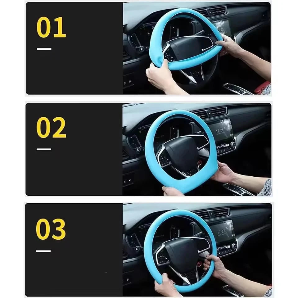 Car Silicone Steering Wheel Cover, All-Season Universal, Sweat-Absorbent, Anti-Slip, Ultra-Thin, Premium Interior Decor Accessory