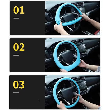 Car Silicone Steering Wheel Cover, All-Season Universal, Sweat-Absorbent, Anti-Slip, Ultra-Thin, Premium Interior Decor Accessory