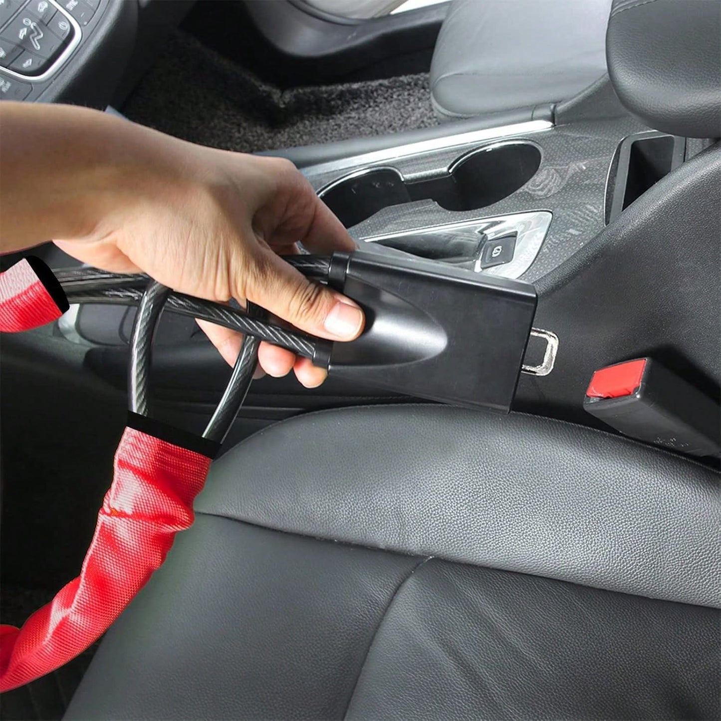 Car Steering Wheel Lock, Seat Belt Lock, Anti-Theft Device, Max 17 Inch Length, Small And Light-Weight, Multi-Functional, Fit Most Vehicle, SUV, Golf Cart Security