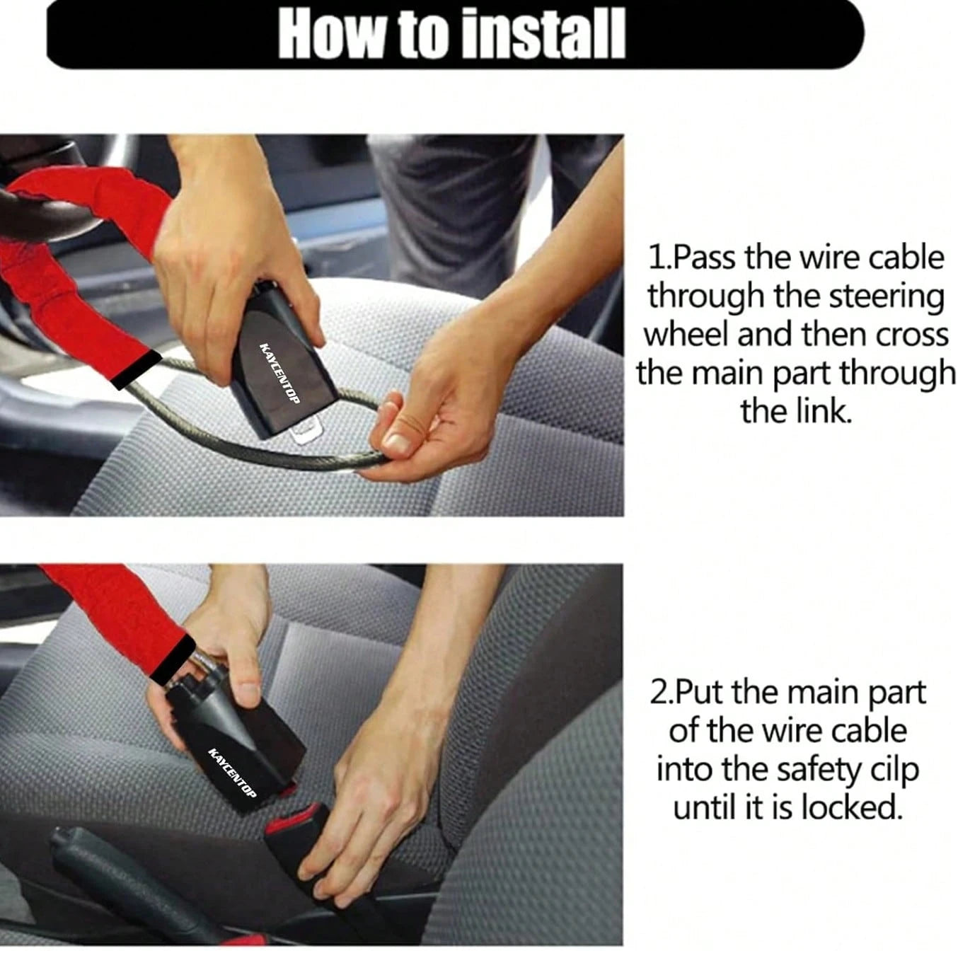 Car Steering Wheel Lock, Seat Belt Lock, Anti-Theft Device, Max 17 Inch Length, Small And Light-Weight, Multi-Functional, Fit Most Vehicle, SUV, Golf Cart Security