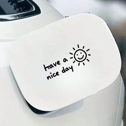 Car Sticker- Hand-Drawn Warm "Have A Nice Day" Text With Sun Illustration, Black Background White Font, Waterproof Durable Vinyl Decal For Car Windows, Body, Laptop, Helmet, Skateboard And Smooth Sur