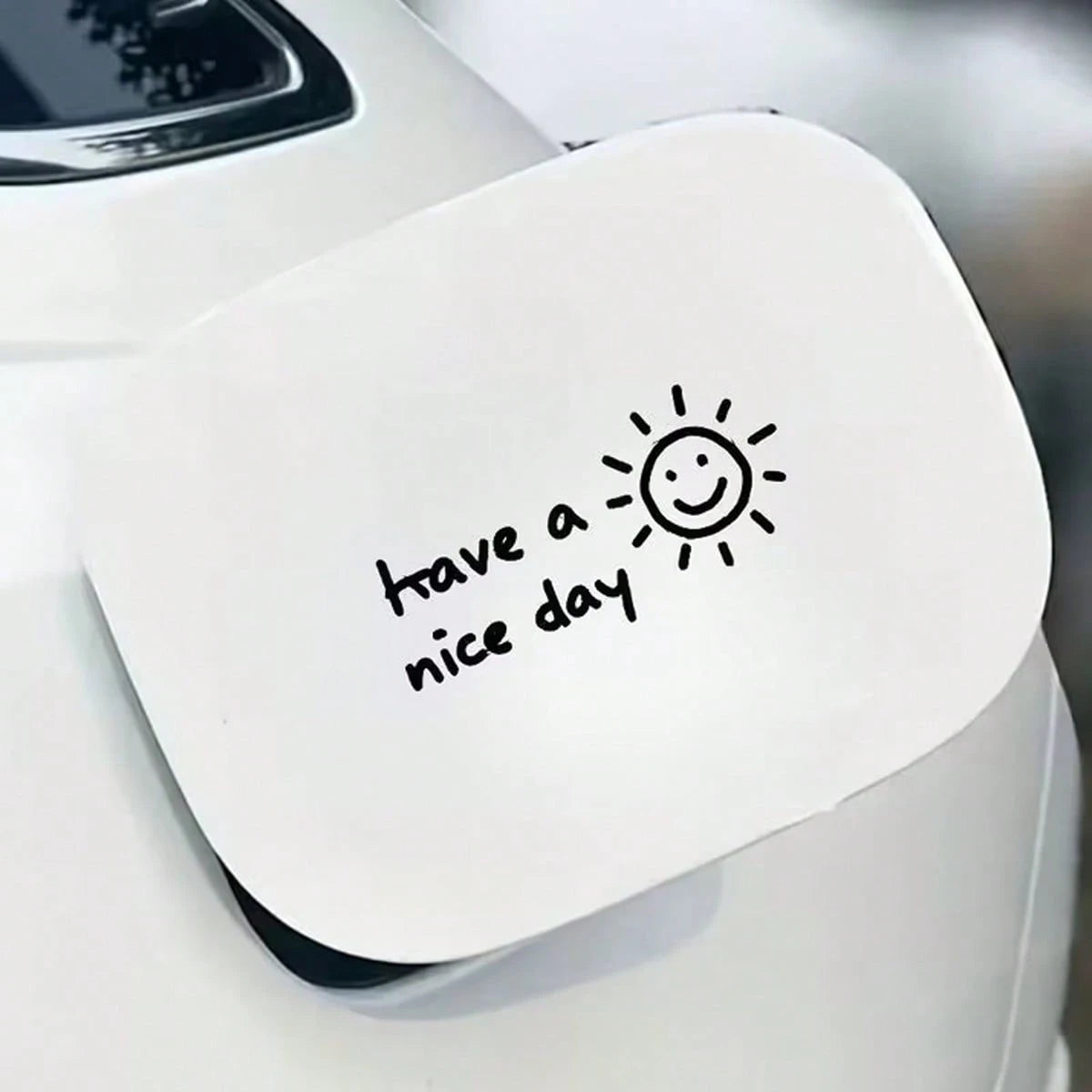 Car Sticker- Hand-Drawn Warm "Have A Nice Day" Text With Sun Illustration, Black Background White Font, Waterproof Durable Vinyl Decal For Car Windows, Body, Laptop, Helmet, Skateboard And Smooth Sur