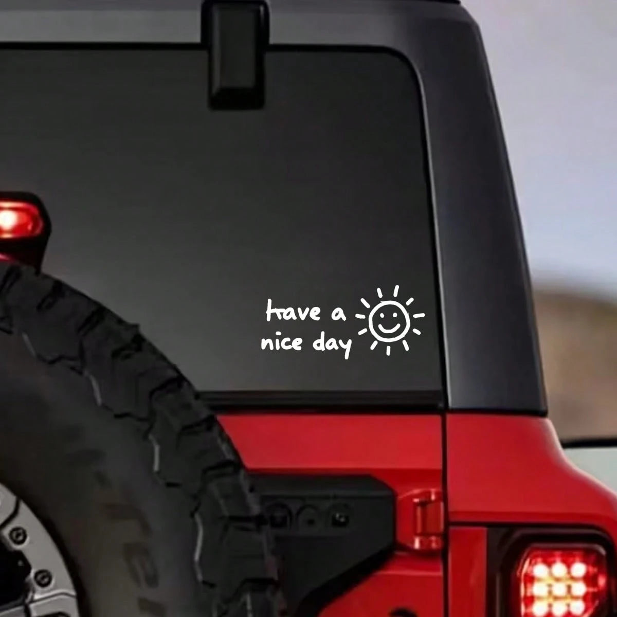 Car Sticker- Hand-Drawn Warm "Have A Nice Day" Text With Sun Illustration, Black Background White Font, Waterproof Durable Vinyl Decal For Car Windows, Body, Laptop, Helmet, Skateboard And Smooth Sur