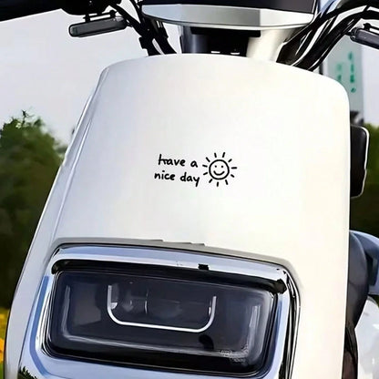 Car Sticker- Hand-Drawn Warm "Have A Nice Day" Text With Sun Illustration, Black Background White Font, Waterproof Durable Vinyl Decal For Car Windows, Body, Laptop, Helmet, Skateboard And Smooth Sur