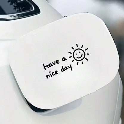 Car Sticker- Hand-Drawn Warm "Have A Nice Day" Text With Sun Illustration, Black Background White Font, Waterproof Durable Vinyl Decal For Car Windows, Body, Laptop, Helmet, Skateboard And Smooth Sur