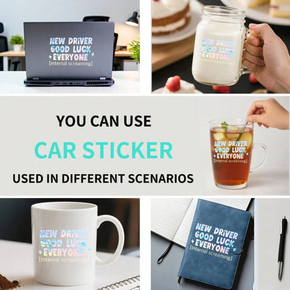 Car Stickers And Decals, Automotive Decals, Suitable For Rear Windshield, Fuel Tank Cap, And Car Doors, New Driver Good Luck Everyone Internal Screaming, Car Accessories Window Decals Vinyl
