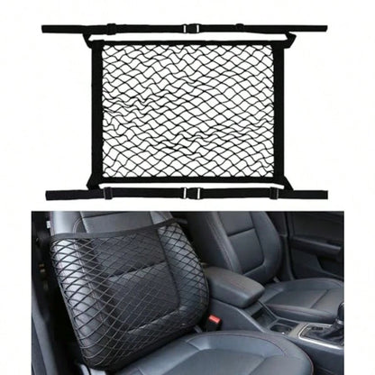 Car Storage Organizer, Car Accessories 21.7x21.7 Inch Front Seat Organizer With Nylon Buckle, Universal Front Seats Versatile Elastic Storage Mesh Nets, Suitable For Motorhomes, SUVs, And Trucks