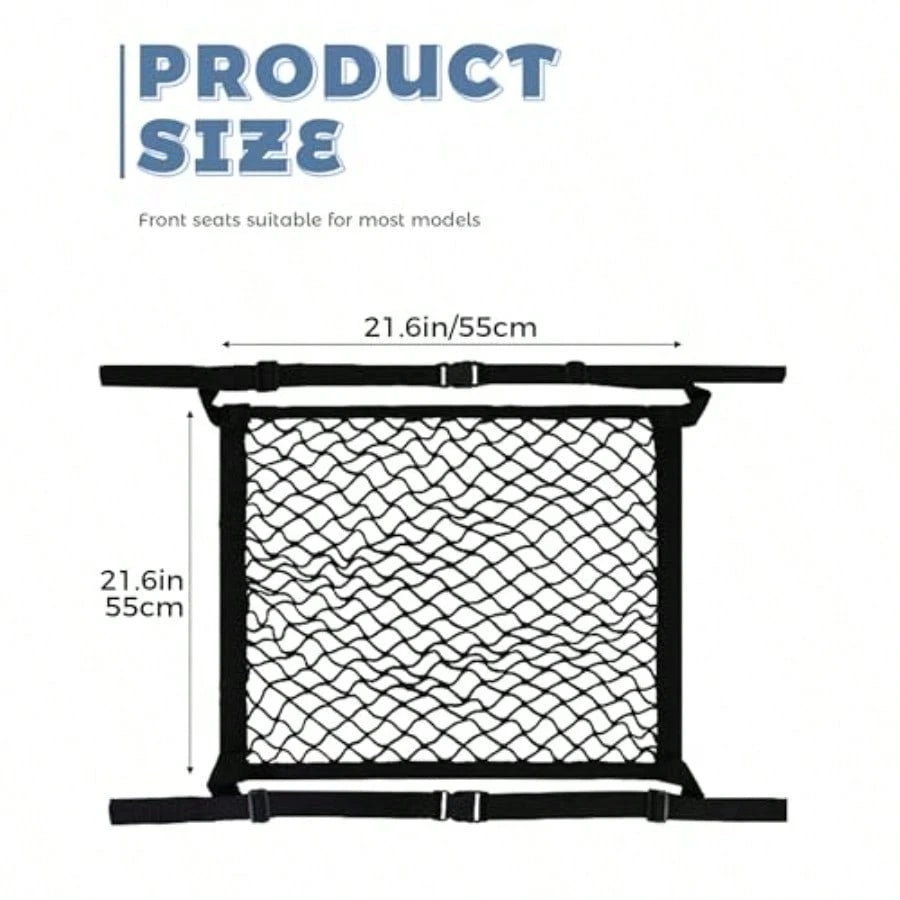 Car Storage Organizer, Car Accessories 21.7x21.7 Inch Front Seat Organizer With Nylon Buckle, Universal Front Seats Versatile Elastic Storage Mesh Nets, Suitable For Motorhomes, SUVs, And Trucks