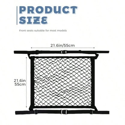 Car Storage Organizer, Car Accessories 21.7x21.7 Inch Front Seat Organizer With Nylon Buckle, Universal Front Seats Versatile Elastic Storage Mesh Nets, Suitable For Motorhomes, SUVs, And Trucks