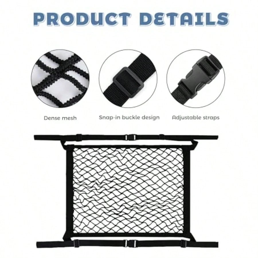 Car Storage Organizer, Car Accessories 21.7x21.7 Inch Front Seat Organizer With Nylon Buckle, Universal Front Seats Versatile Elastic Storage Mesh Nets, Suitable For Motorhomes, SUVs, And Trucks