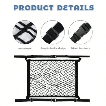 Car Storage Organizer, Car Accessories 21.7x21.7 Inch Front Seat Organizer With Nylon Buckle, Universal Front Seats Versatile Elastic Storage Mesh Nets, Suitable For Motorhomes, SUVs, And Trucks