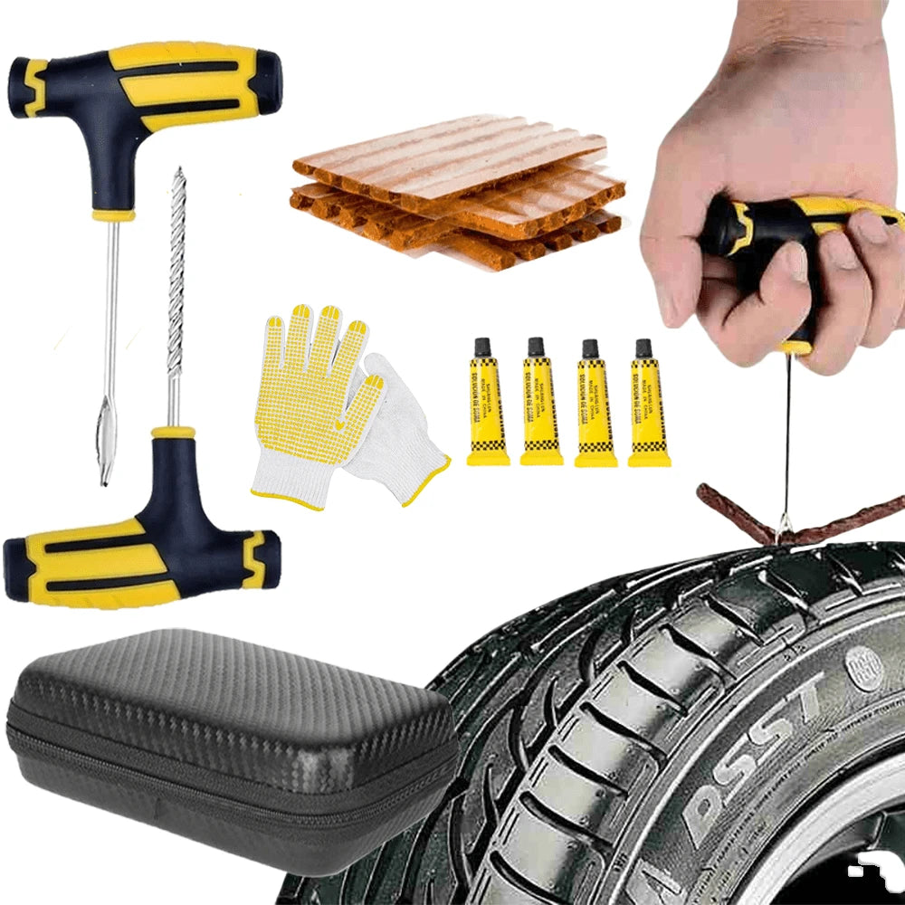Car Tire Repair Kit With Emergency Tools, Patch And Sealant- Easy To Use- Quick Fix- Included Box- Easily Repairs Tires, Universal Portable Tool- Effective For Various Situations- Suitable For Ca