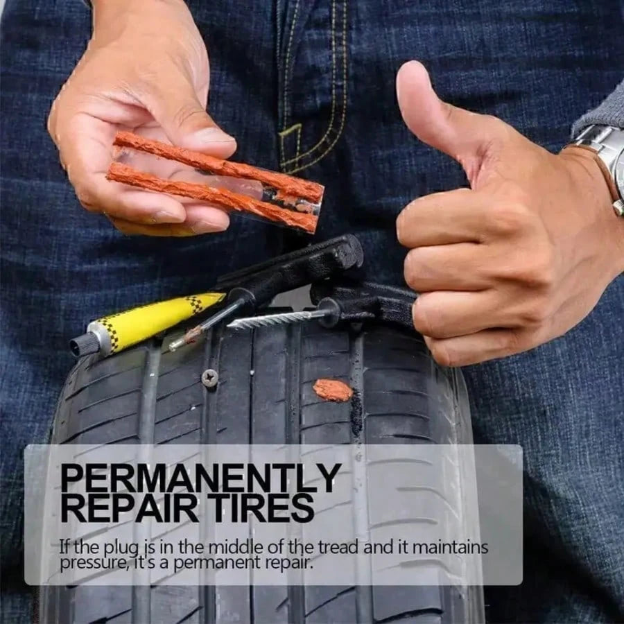 Car Tire Repair Kit With Emergency Tools, Patch And Sealant- Easy To Use- Quick Fix- Included Box- Easily Repairs Tires, Universal Portable Tool- Effective For Various Situations- Suitable For Ca