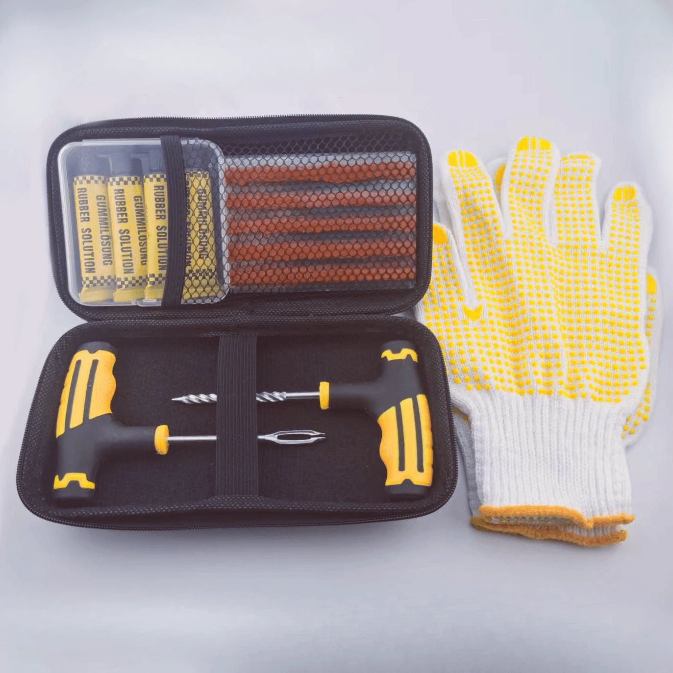 Car Tire Repair Kit With Emergency Tools, Patch And Sealant- Easy To Use- Quick Fix- Included Box- Easily Repairs Tires, Universal Portable Tool- Effective For Various Situations- Suitable For Ca