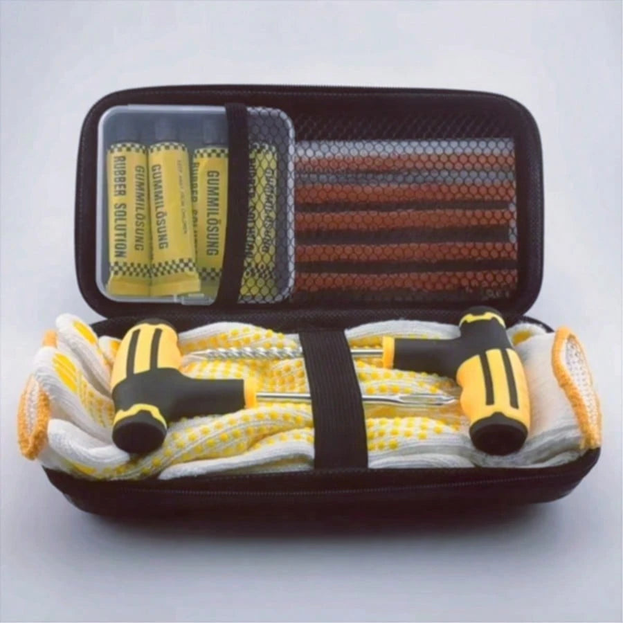 Car Tire Repair Kit With Emergency Tools, Patch And Sealant- Easy To Use- Quick Fix- Included Box- Easily Repairs Tires, Universal Portable Tool- Effective For Various Situations- Suitable For Ca