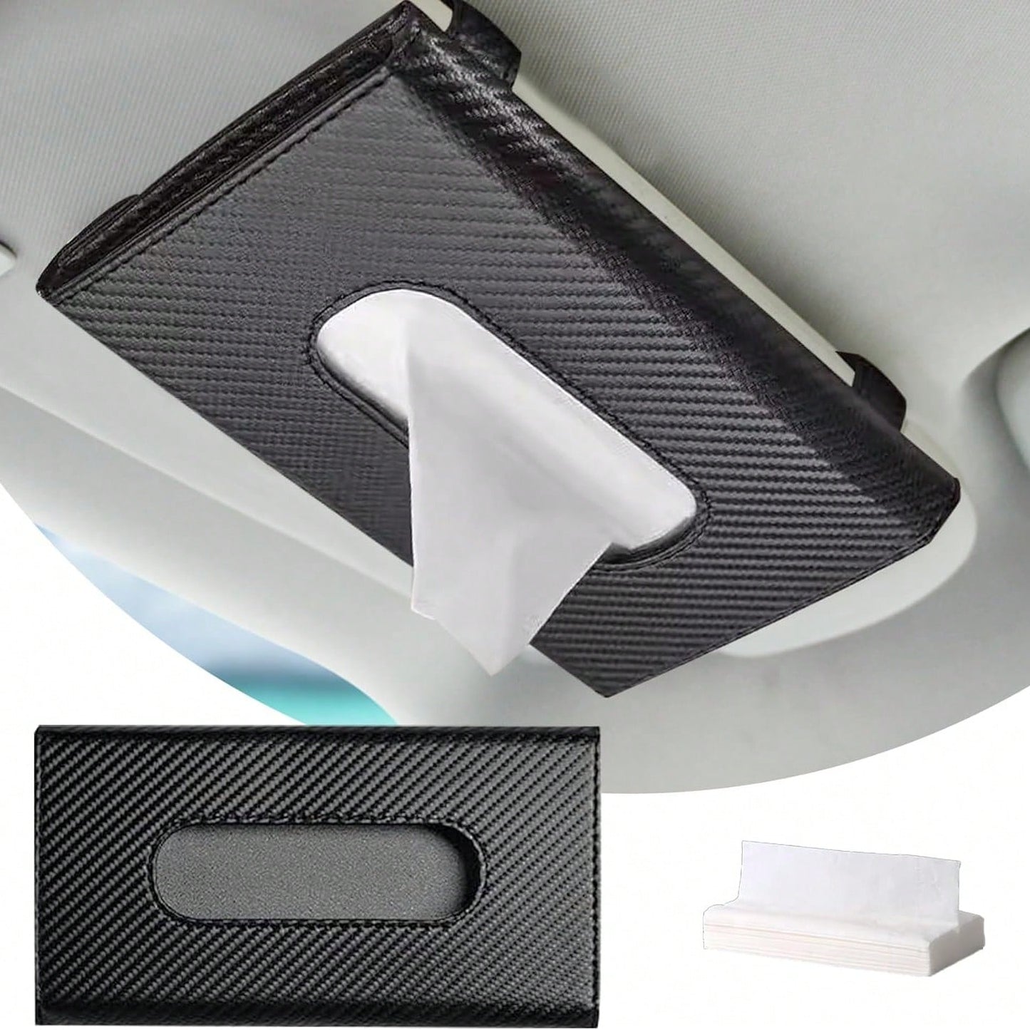 Car Tissue Holder, Sun Visor Napkin Holder, Premium PU Leather Car Tissue Box, With Tissue Refill, Universal Version Hanging Tissue Holder For Cars, Trucks, SUVs